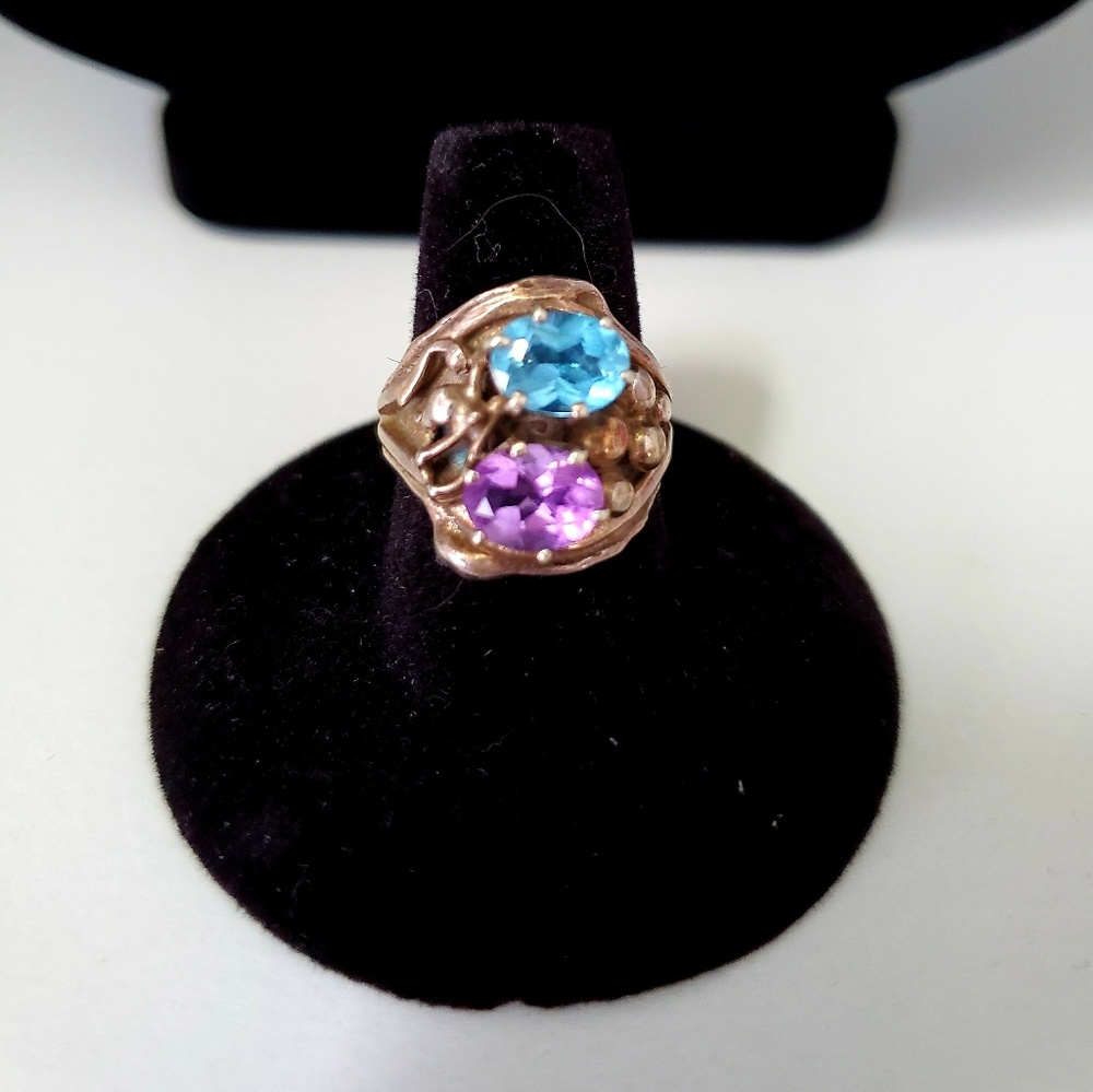 Handmade Sterling Silver Amethyst & Topaz Ring